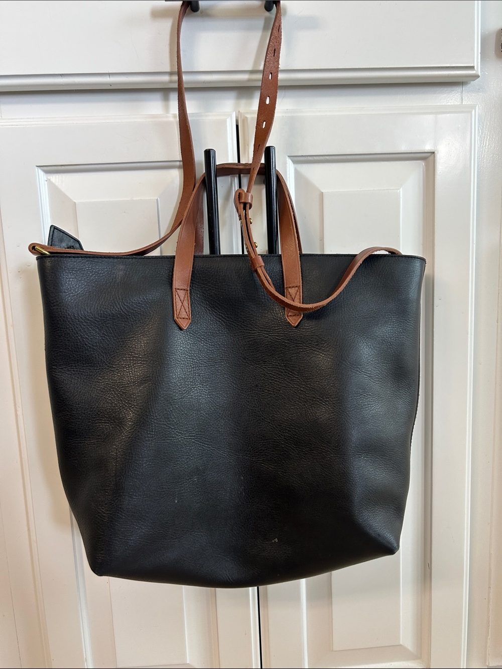 Madewell Black Tote with Brown Leather Straps